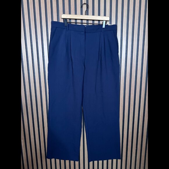 New Abercrombie & Fitch Pleated Trousers 34 / 18L Womens Blue Twill Stretch Pant - Picture 1 of 11